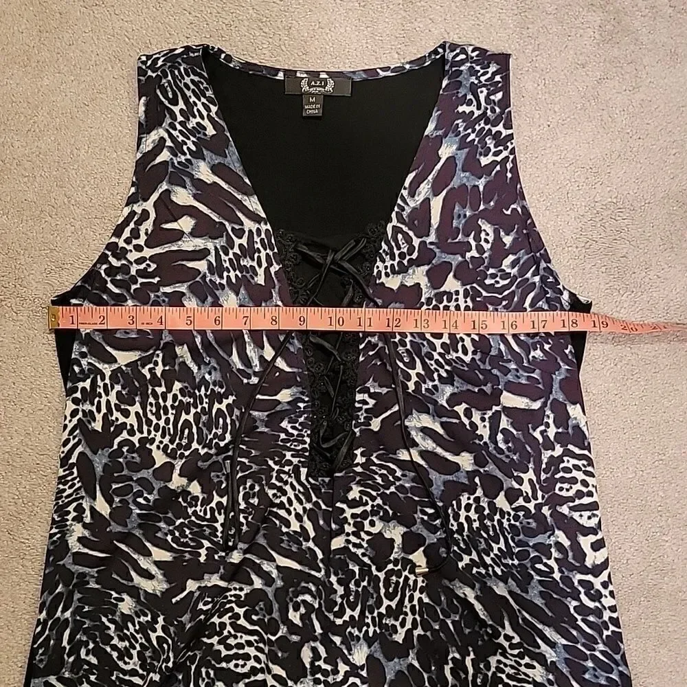 A.Z.I. navy leopard print lace up tank M